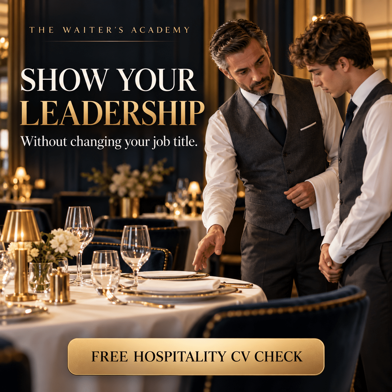 Hospitality waiter demonstrating leadership during fine dining service